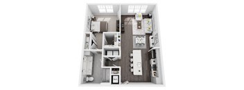 1 bed 1 bath 889sf 3d floor plan at St. Mary's Square North