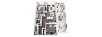 1 bedroom 1 bath 903 sf 3D Floor Plan @ St. Marys Square North