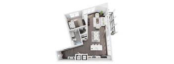 1 bed 1 bath 968sf 3d floor plan at St. Mary's Square North