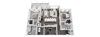 2 bed 2 bath 1342 sf 3d floor plan at St. Mary's Square North