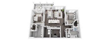 2 bedroom 2 bath 1338 sf 3D Floor Plan @ St. Marys Square North