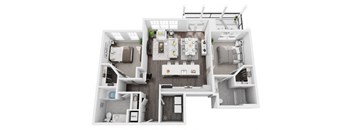 2 bedroom 2 bath 1195 sf 3D Floor Plan @ St. Marys Square North