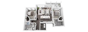 2 bed 2 bath 1195 sf 3d floor plan at St. Mary's Square North