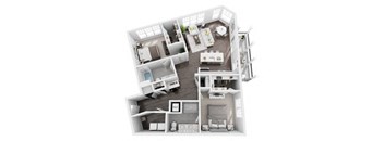 2 bedroom 2 bath 1272 sf 3D Floor Plan @ St. Marys Square North