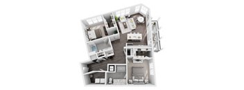 2 bed 2 bath 1272 sf 3d floor plan at St. Mary's Square North