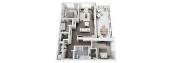 2 bedroom 2 bath 1291 sf 3D Floor Plan @ St. Marys Square North