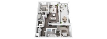 2 bed 2 bath 1291sf 3d floor plan at St. Mary's Square North