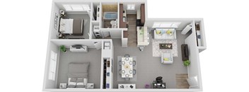 Renovated 2 Bed 1 Bath 980sf 3D Floor Plan at Stevenson Lane Apartments, Towson