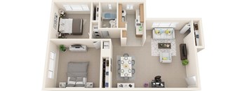 Non Renovated 2 Bed 1 Bath 980sf 3D Floor Plan at Stevenson Lane Apartments, Maryland