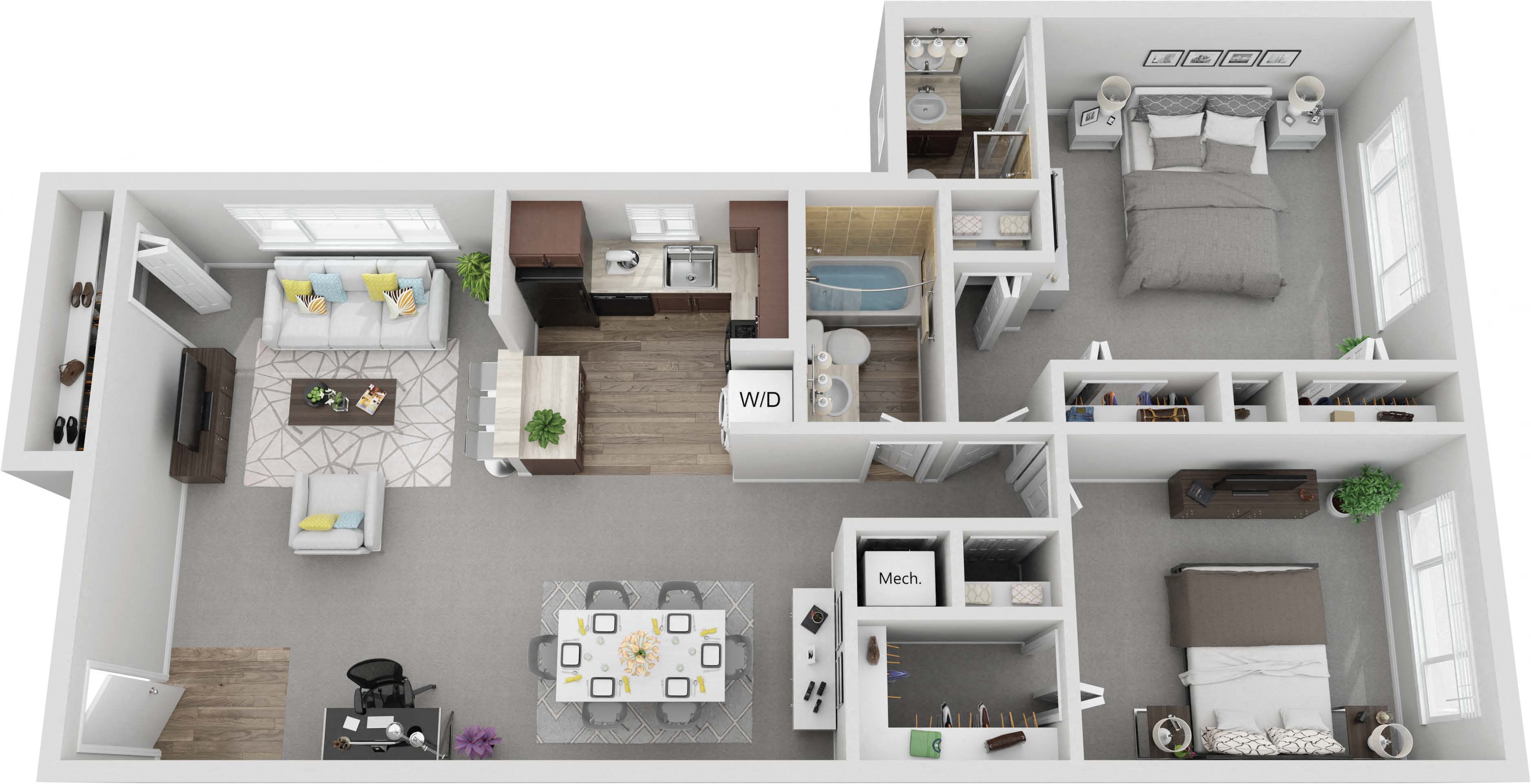 2 Bedroom 2 Bath Deluxe Renovated floor plan
