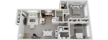 Renovated 2 Bed 2 Bath 1063sf 3D Floor Plan at Stevenson Lane Apartments, Towson, 21204