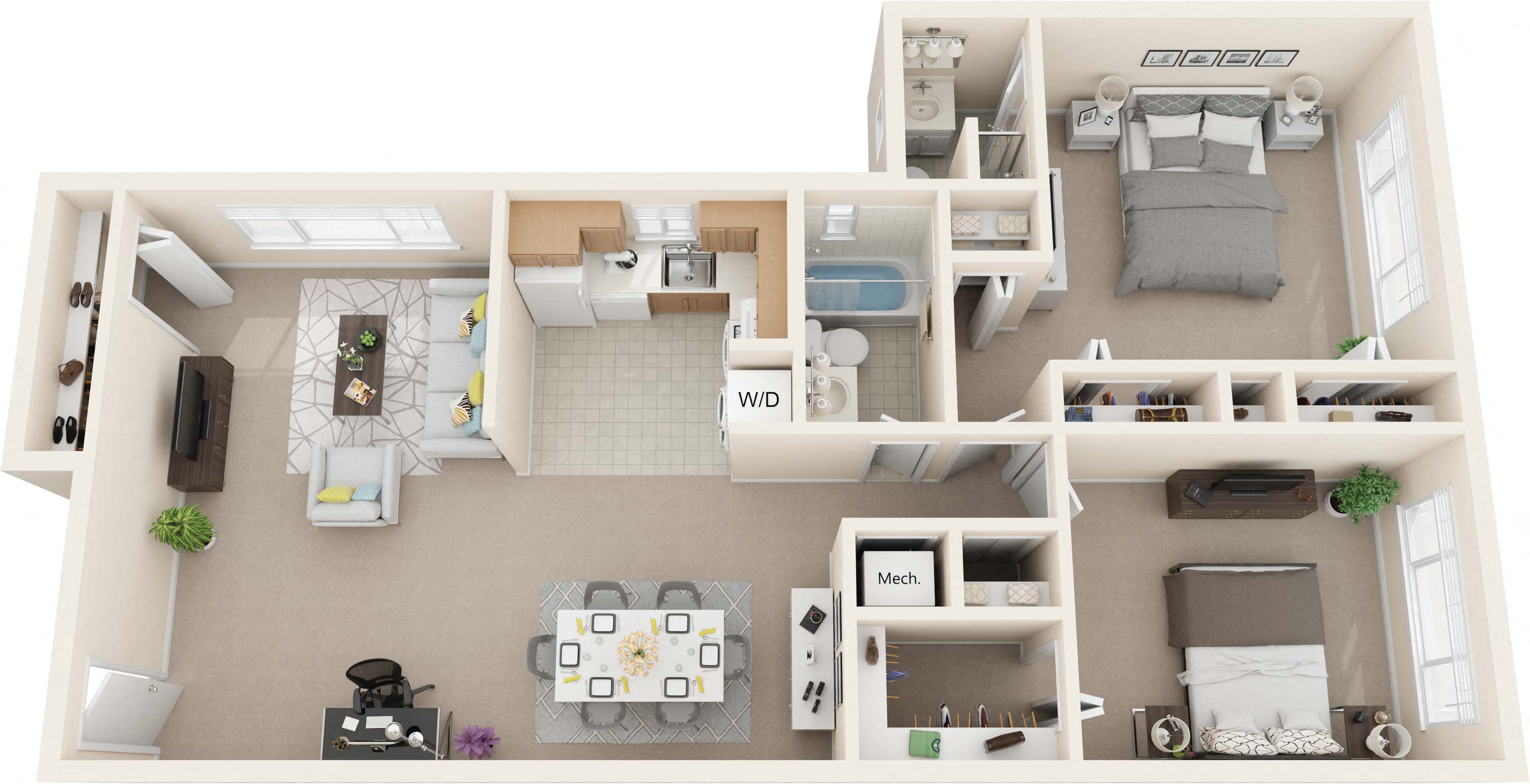 2 Bedroom 2 Bath floor plan