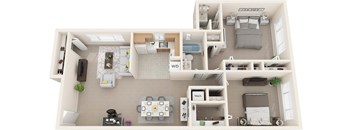 Non Renovated 2 Bed 2 Bath 1063sf 3D Floor Plan at Stevenson Lane Apartments, Towson, Maryland