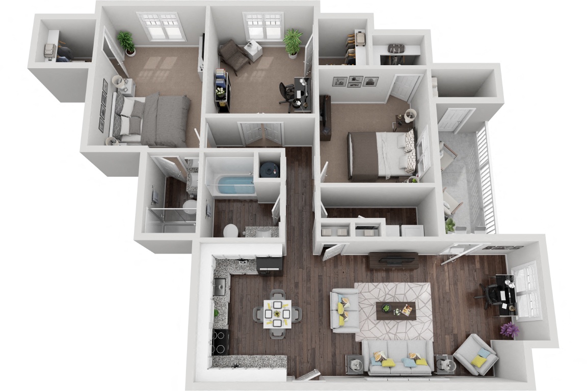 The Oceanic 2 Bedroom 2 Bath with Den Renovated floor plan