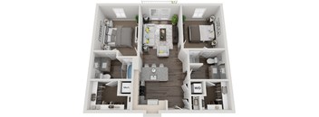 2 bed 2 bath B1 956sf floor plan The Six, Mt. Pleasant, SC