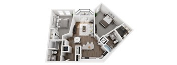 2 Bed 2 Bath 1099 sf Chippewa Renovated Floor Plan at Two Addison Place, Georgia