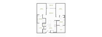 2 Bedroom 2 Bath B3A Floor Plan at Millworks Apartments, Atlanta, GA