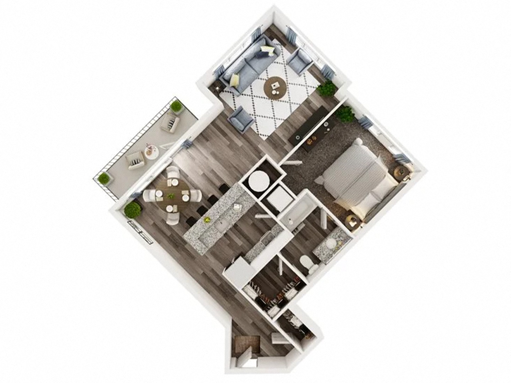 1 Bed 1 Bath Corner B floor plan