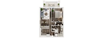 1 Bed 1 Bath D 794sf 3D Floor Plan at Sycamore at Tyvola, Charlotte, NC