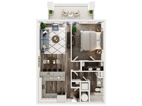 1 Bed 1 Bath D 794sf 3D Floor Plan at Sycamore at Tyvola, Charlotte, NC