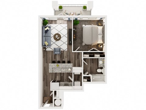 1 Bed 1 Bath E 792 sf floor plan at Sycamore at Tyvola, Charlotte, NC, 28217