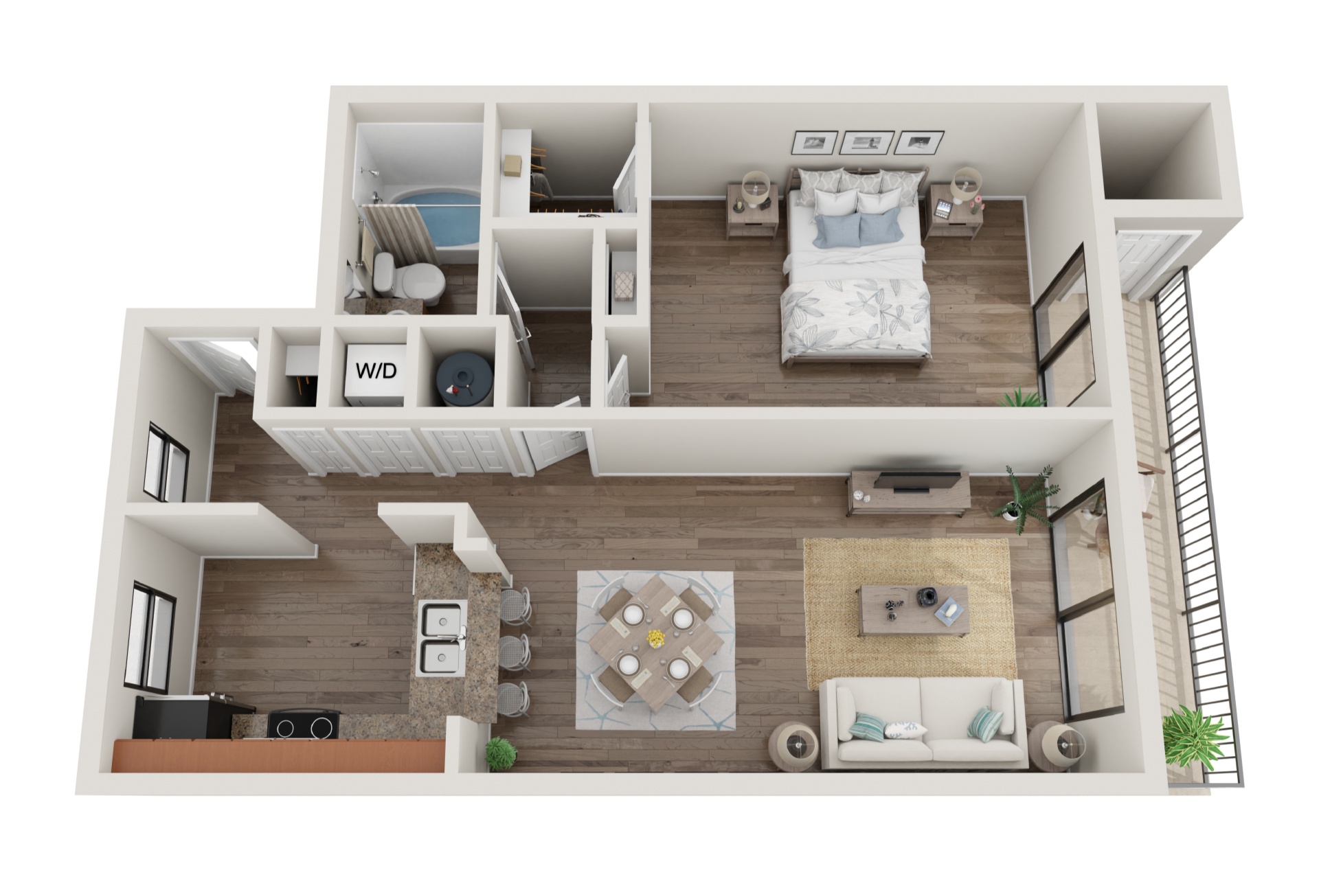 1 Bedroom 1 Bath Renovated floor plan