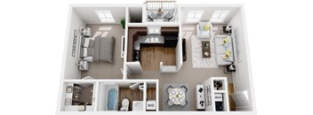 1 bedroom  1 bath non-renovated 3d floor plan at Westwinds Apartments, Annapolis, Maryland