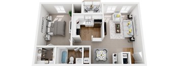 1 bedroom  1 bath renovated 3d floor plan at Westwinds Apartments, Annapolis, 21403