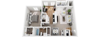 1 bedroom  1 bath deluxe renovated 3d floor plan at Westwinds Apartments, Annapolis, MD, 21403