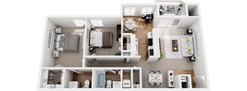 2 bedroom 1.5 bath 3d floor plan at Westwinds Apartments, Annapolis, MD, 21403
