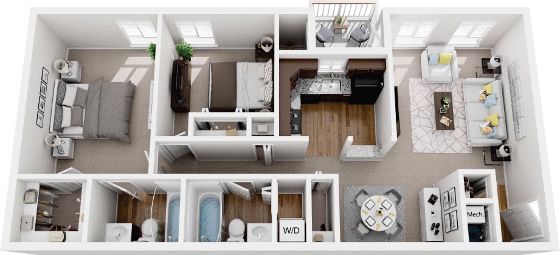 2 Bedroom 2 Bath floor plan