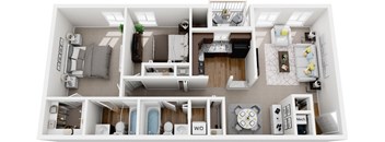 2 bedroom  2 bath non-renovated 3d floor plan at Westwinds Apartments, Annapolis, 21403
