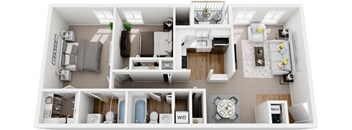 2 bedroom  2 bath non-renovated 3d floor plan at Westwinds Apartments, Annapolis, MD