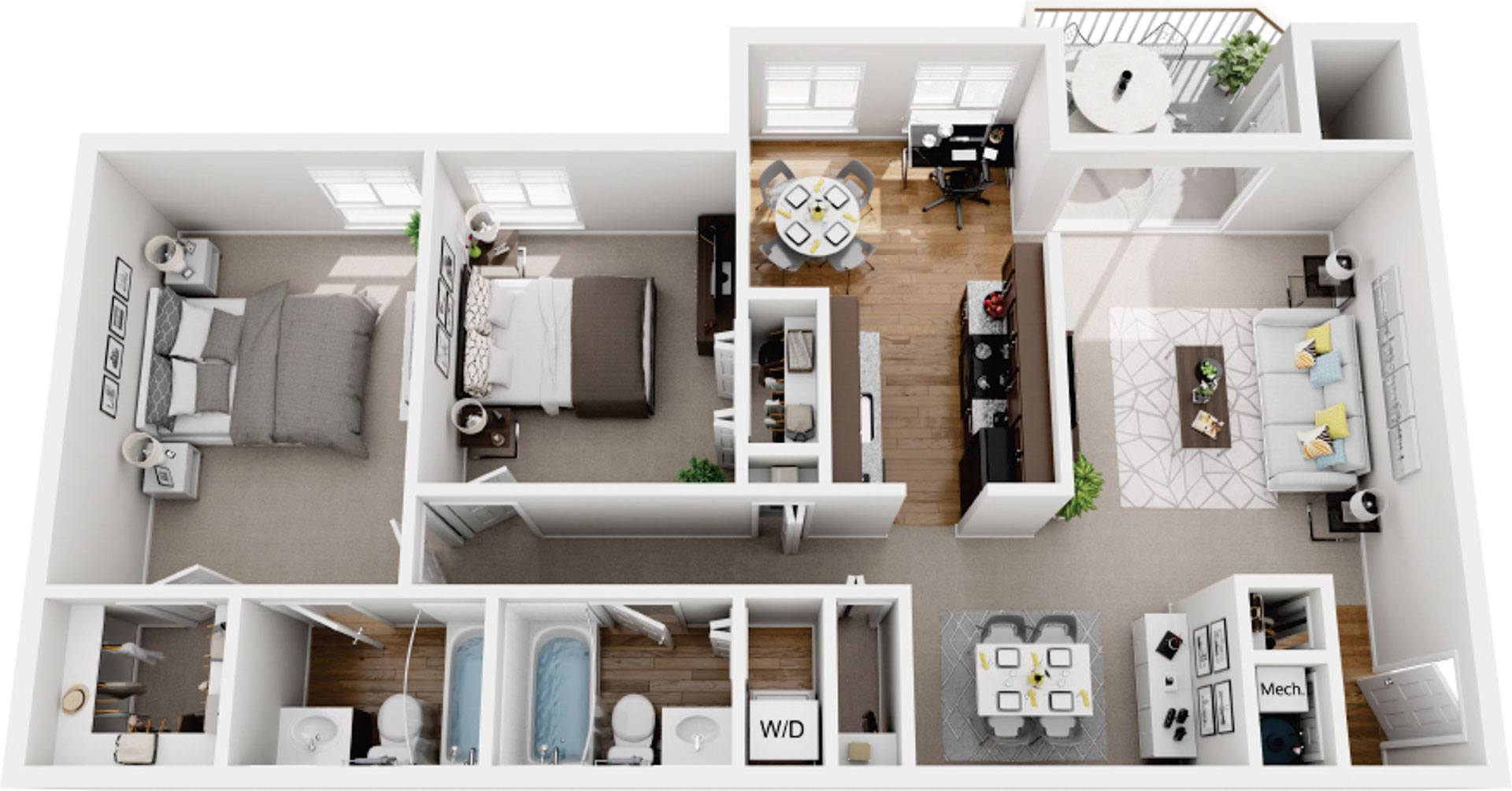 2 Bedroom 2 Bath Deluxe floor plan