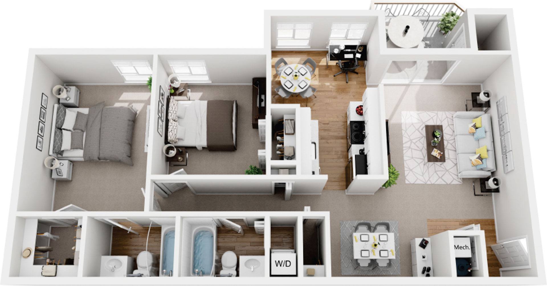 2 Bedroom 2 Bath Deluxe Renovated floor plan