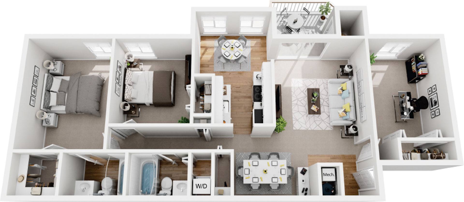 2 Bedroom 2 Bath Den Renovated floor plan