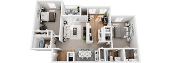 2 bedroom 2 bath twin suites 3d floor plan at Westwinds Apartments, Annapolis, Maryland