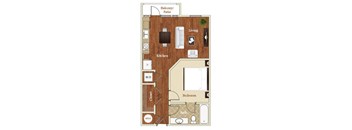 A7 1 Bed 1 Bath 640-813  square foot floor plan at St. Marys Square Apartments, Raleigh, NC, 27605
