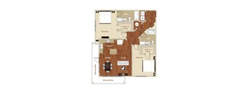 B8 2 Bed 2 Bath 1301  square foot floor plan at St. Marys Square Apartments, Raleigh, NC