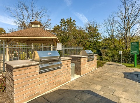 Outdoor grilling area at Falls Village Apartments, Baltimore, 21209