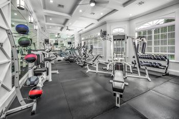 a gym with cardio equipment and weights on the floor, Henley Tampa Palms, Tampa, FL