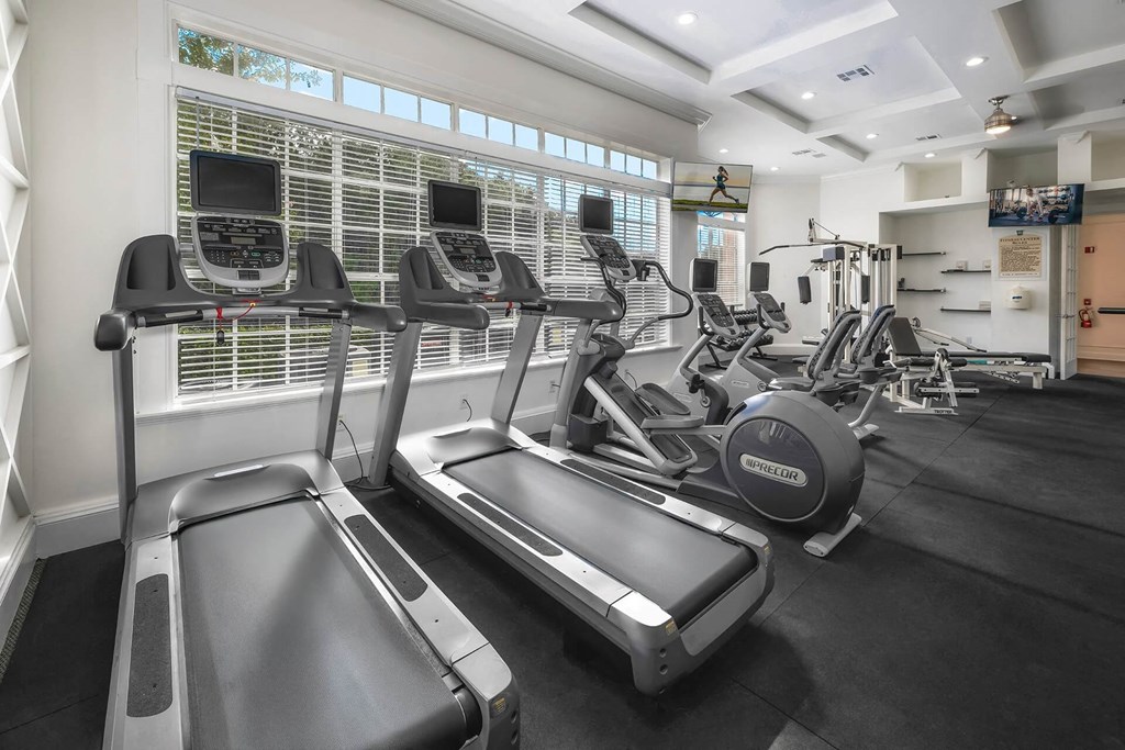 the gym is equipped with treadmills and other exercise equipment at Henley Tampa Palms Apartments, Tampa