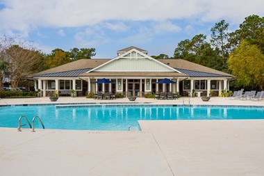 Pool and clubhouse at The Reserve at Mayfaire Apartments, Wilmington NC