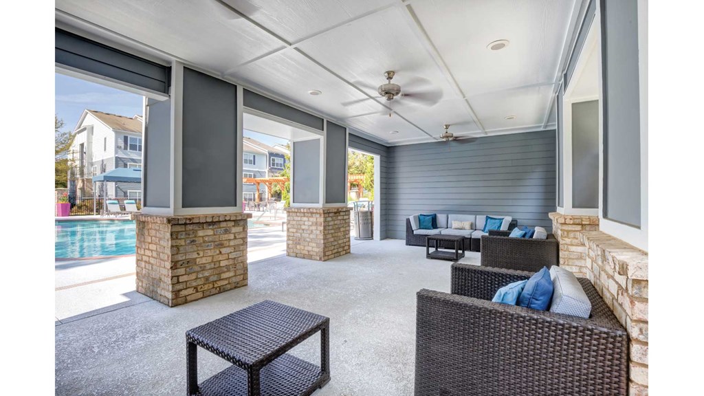 Outdoor Covered Lounge at Carolina Point Apartments, Greenville, SC, 29607