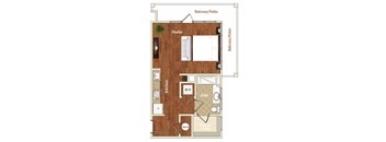 S10 Studio 636  square foot floor plan at St. Marys Square Apartments, Raleigh, NC