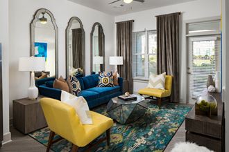 Trendy Living Room at The Flats at Ballantyne Apartments, Charlotte