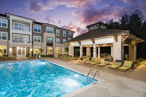 Pool Side Relaxing Area at The Flats at Ballantyne Apartments, Charlotte, North Carolina