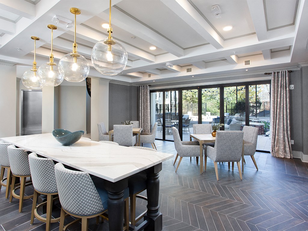 Web cafe terrace with tables and chairs  at St Mary's Square North Apartments, Raleigh, North Carolina