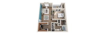 a 1 bedroom floorplan with a bathroom and a living room