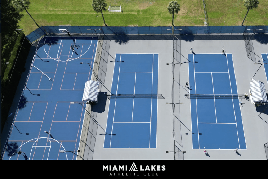 An aerial view of the tennis courts that belong to the Miami Lakes Athletic Club.